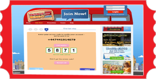 The Access Code Screen at RedBus Bingo